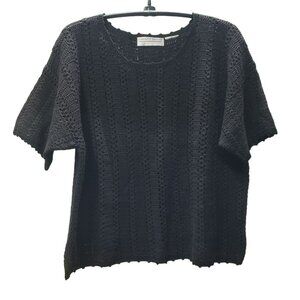 Carolyn Taylor Black Open Weave Black Sweater, Short Sleeve, approx size Medium